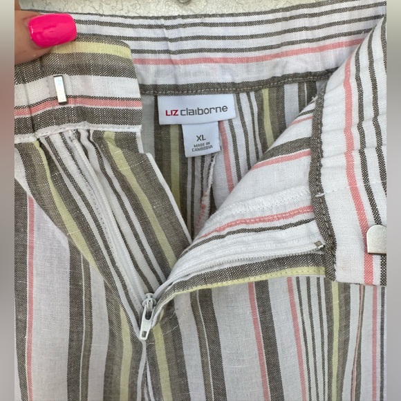 Liz Claiborne Linen Capris Pants Cotton Burnt Olive Stripe XL NWT - Picture 2 of 10